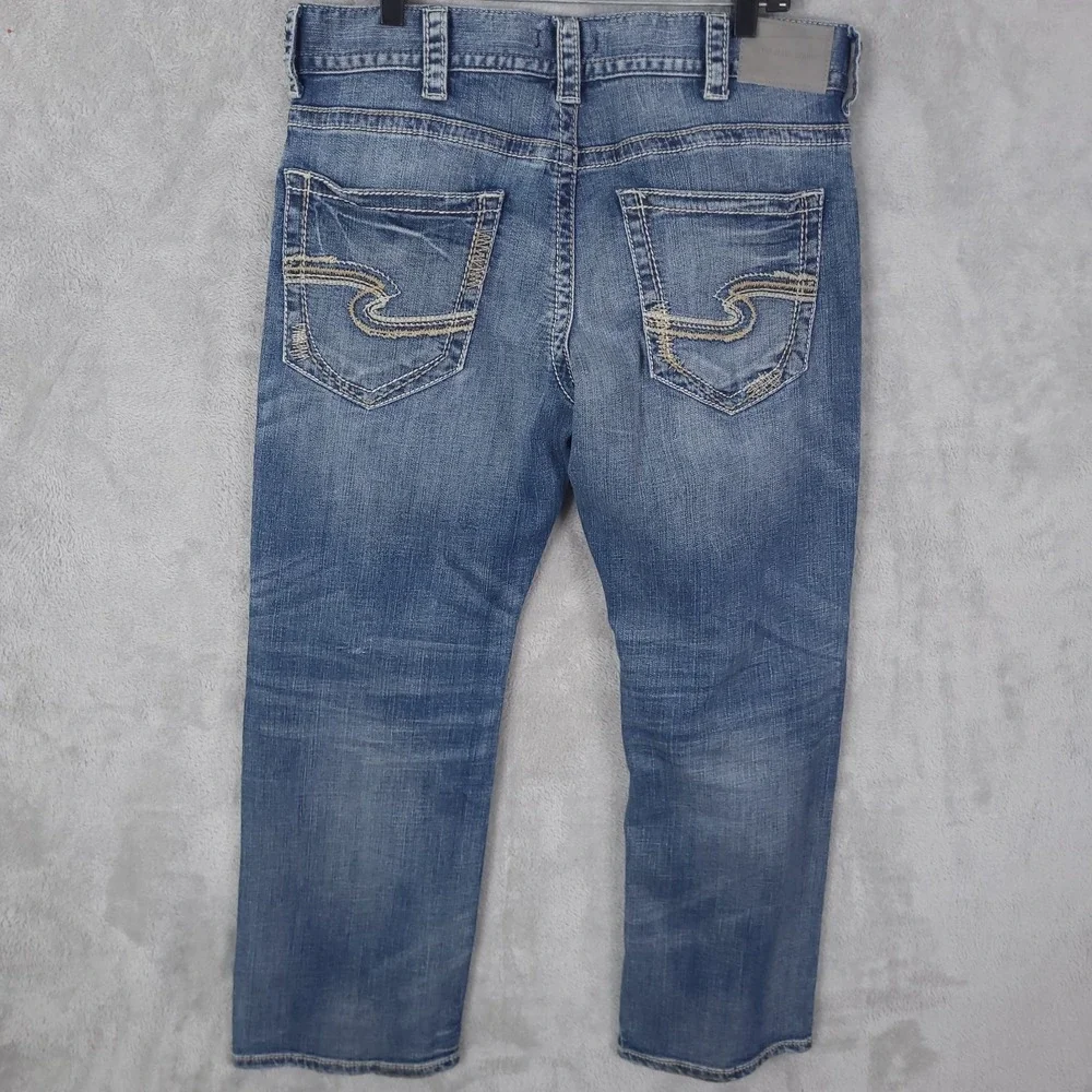 Silver Jeans Mens 36x28 Straight Leg Relaxed Fit Distressed Denim Stretch Zac